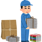 古紙を分別する作業員